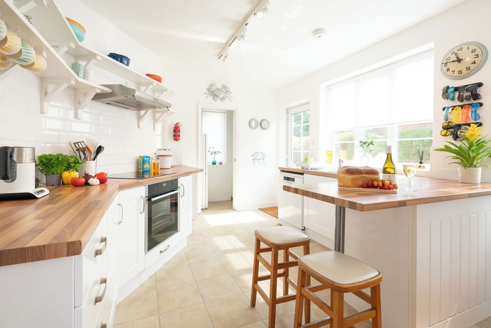 Fridge, dishwasher, electric kettle, toaster