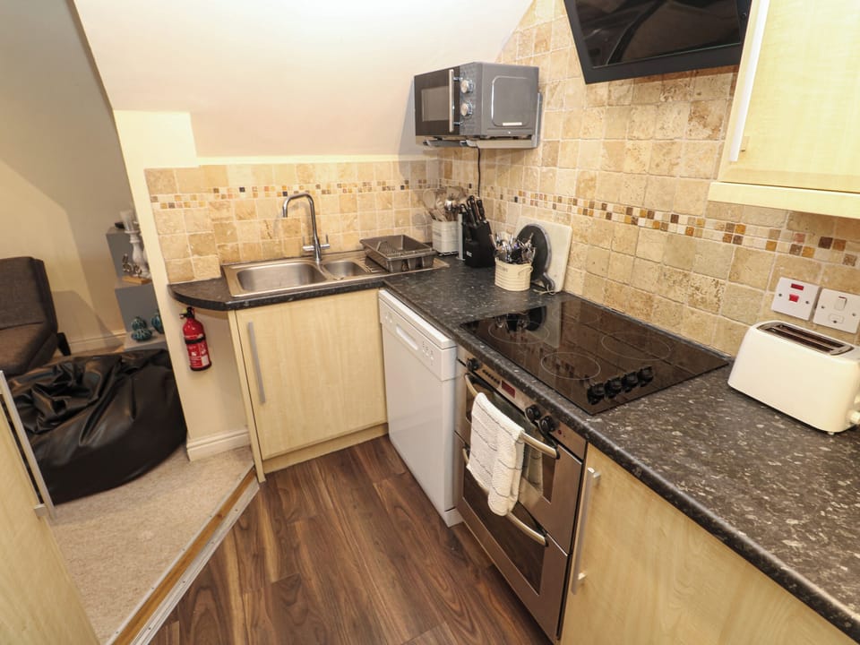 Fridge, dishwasher, electric kettle, toaster