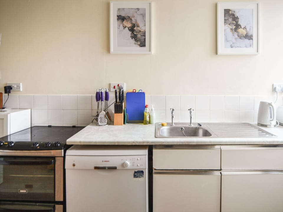 Fridge, dishwasher, electric kettle, toaster