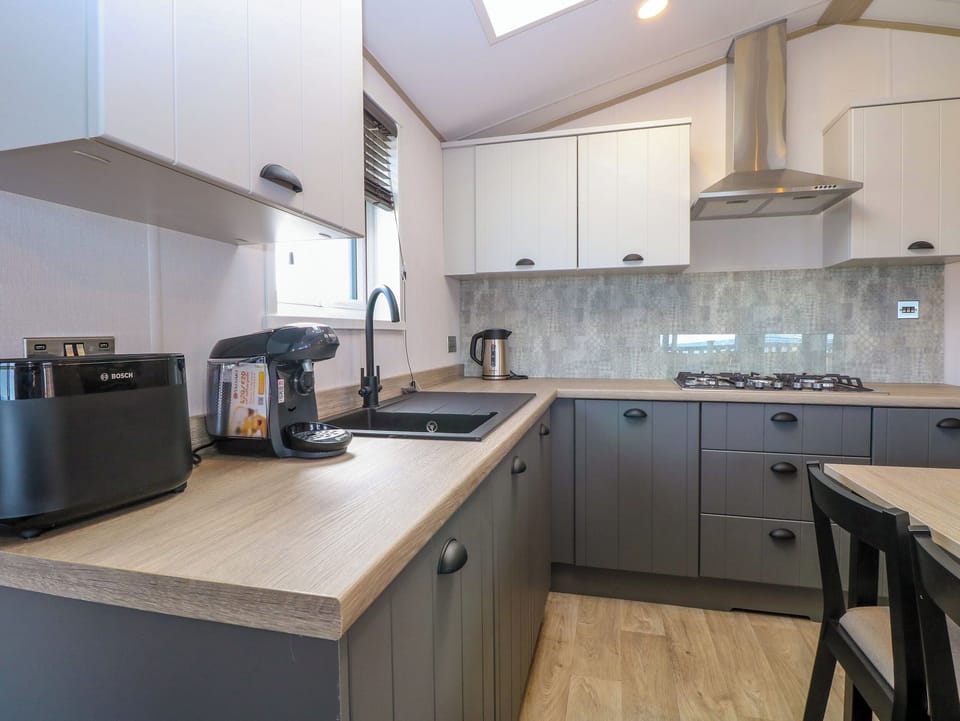 Fridge, dishwasher, electric kettle, toaster
