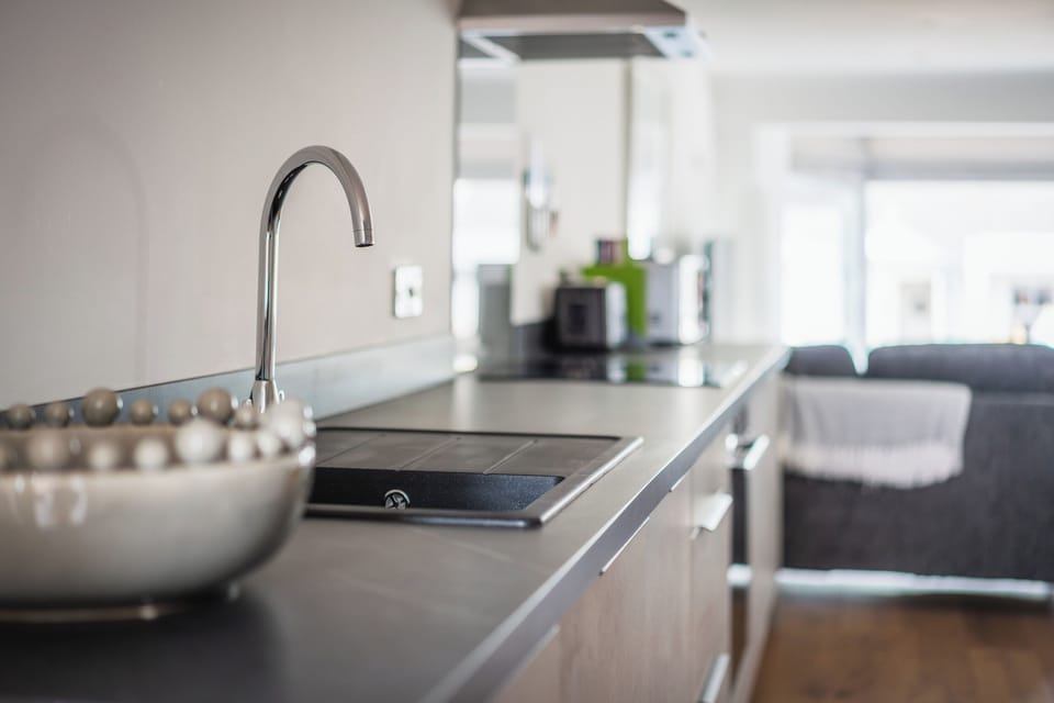 Fridge, dishwasher, electric kettle, toaster