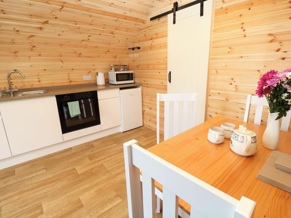Fridge, electric kettle, toaster, cookware/dishes/utensils