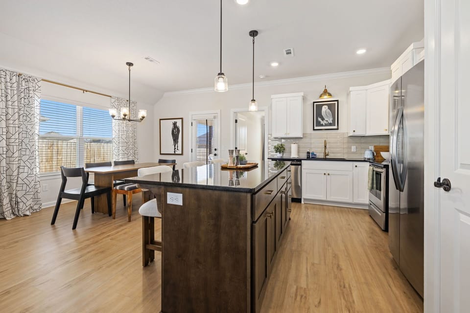 The kitchen is fully stocked with everything you'll need to make a meal or just a good cup of coffee.