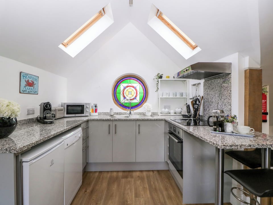 Fridge, dishwasher, electric kettle, toaster