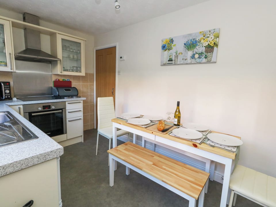 Fridge, electric kettle, toaster, cookware/dishes/utensils