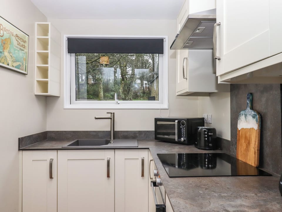 Fridge, electric kettle, toaster, cookware/dishes/utensils