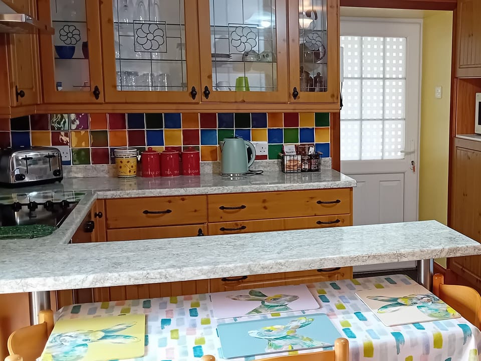 Fridge, dishwasher, electric kettle, toaster