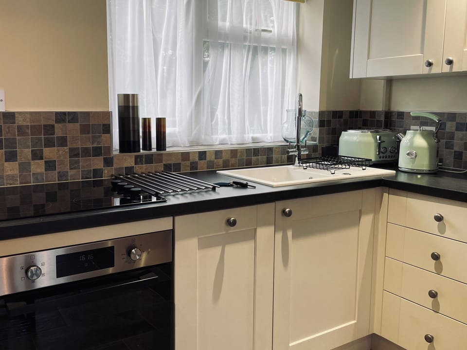 Fridge, dishwasher, cookware/dishes/utensils