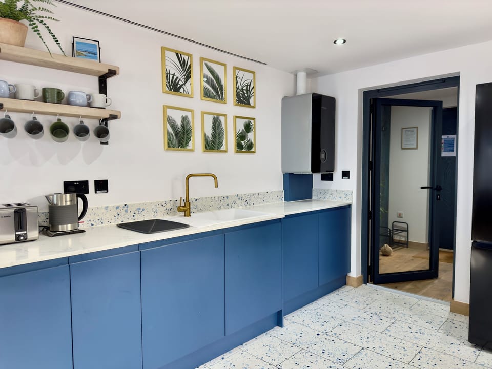 Fridge, dishwasher, electric kettle, toaster