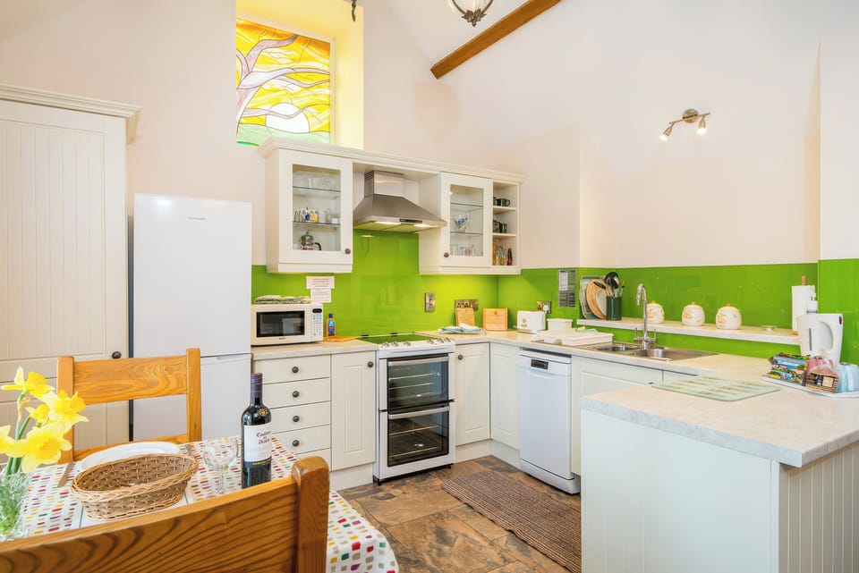 Fridge, dishwasher, electric kettle, toaster