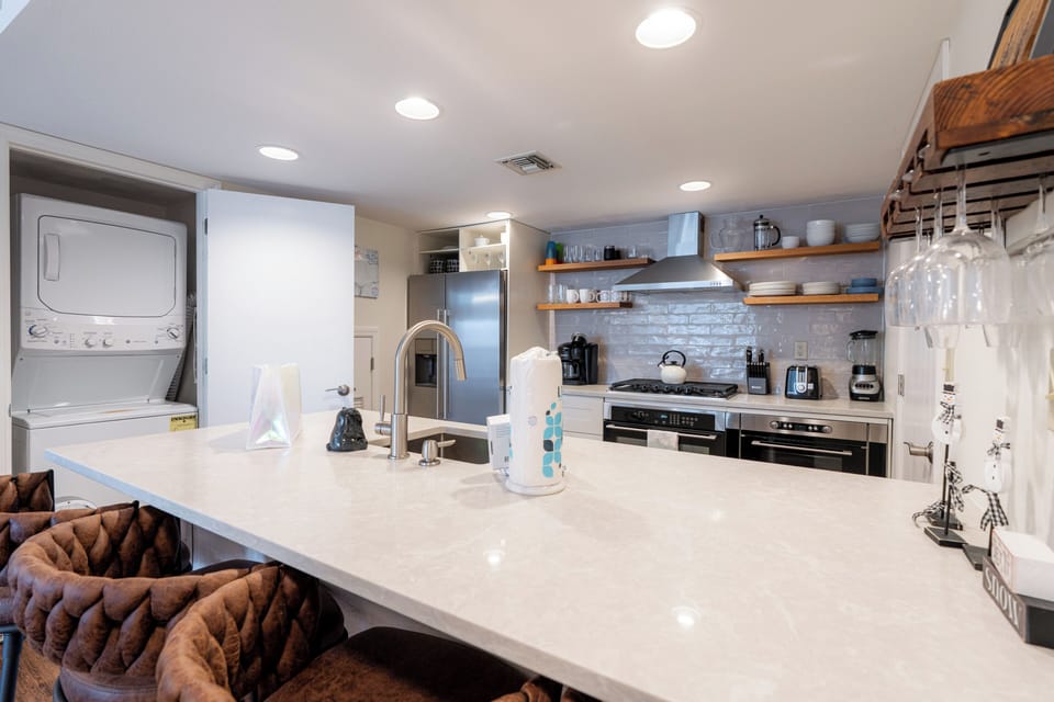 Kitchen with stainless steel appliances