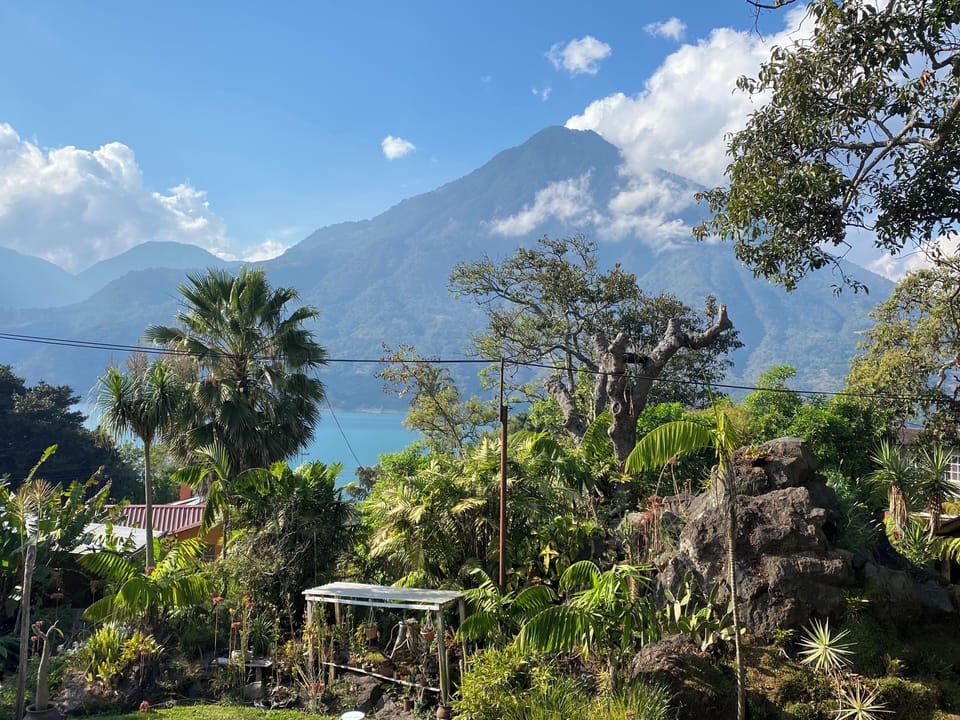 Great lake and volcano view from corridor, garden and balcony.