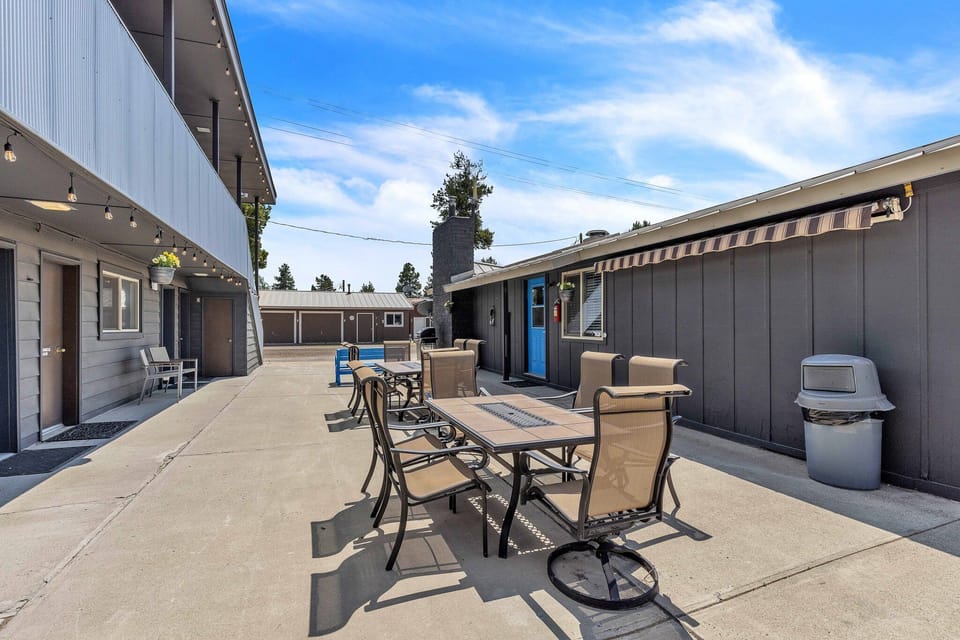 Patio furniture outside with grills