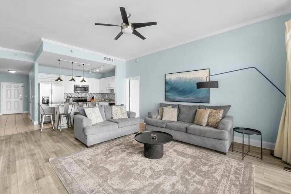 Ocean View Living Area with Balcony Access, Sleeper Sofa and Flat Screen TV