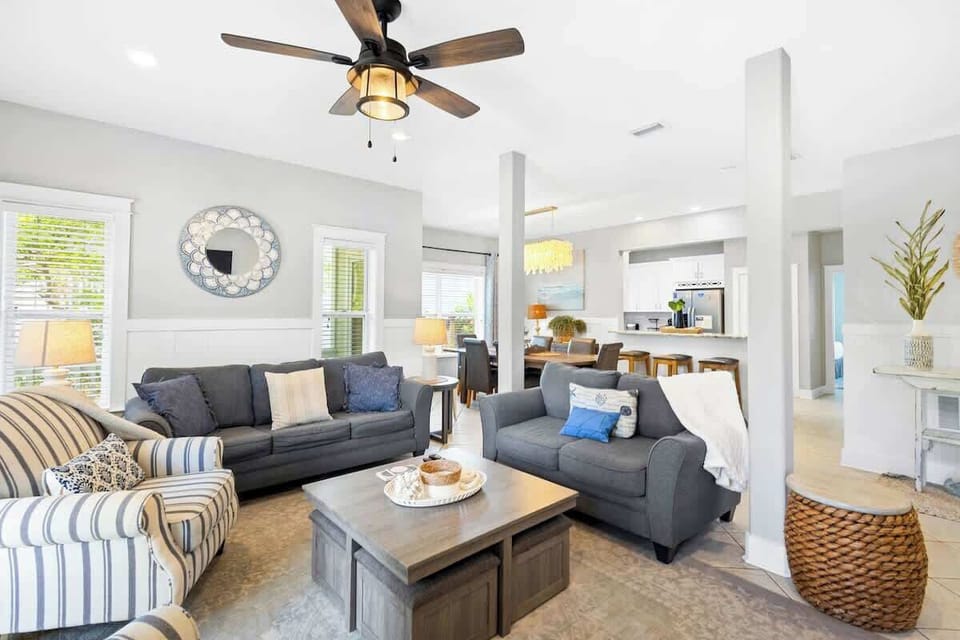 Living room includes a queen sleeper sofa.