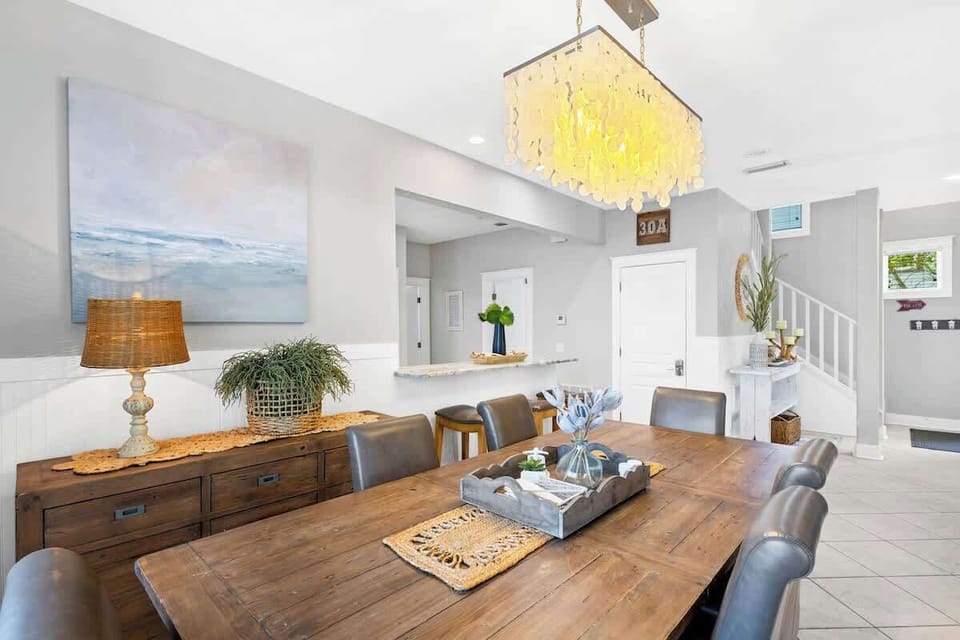 Large dining room table features seating for 6.