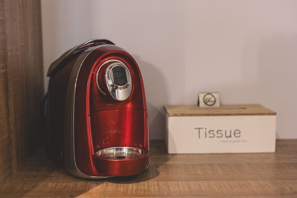 A stylish coffee machine in the apartment in the center of Bydgoszcz. A perfect morning with a cup of coffee before exploring the city.