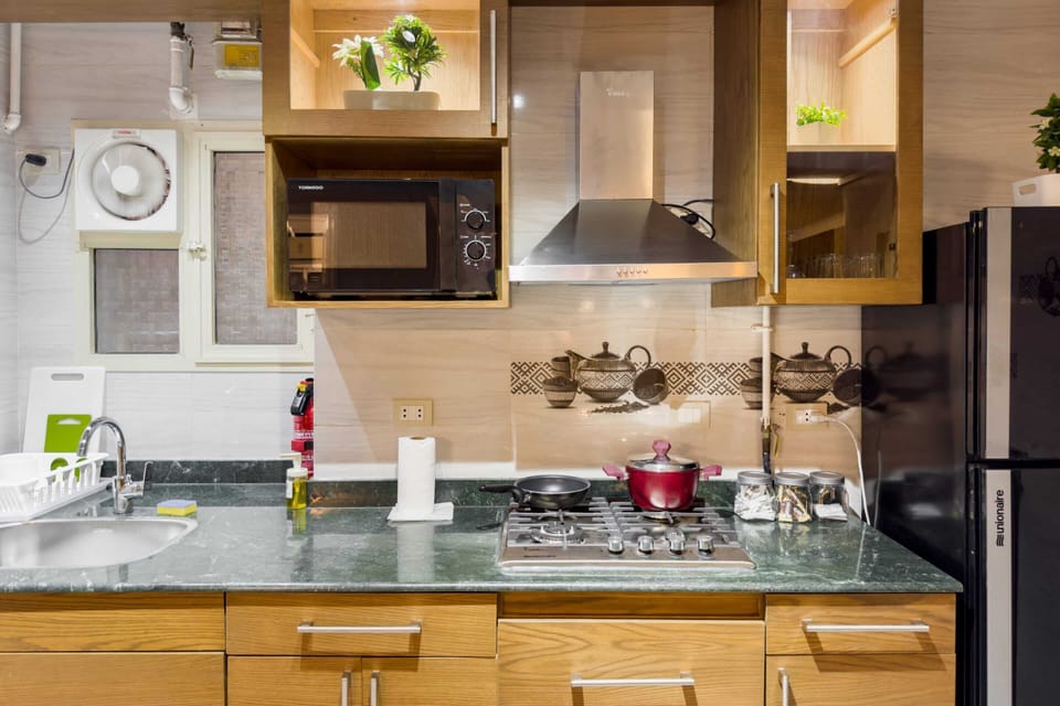 Basic Apartment | Private kitchen | Fridge, microwave, oven, stovetop