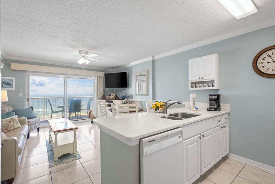 Royal Palms 704 Kitchen into Living area with Gulf views