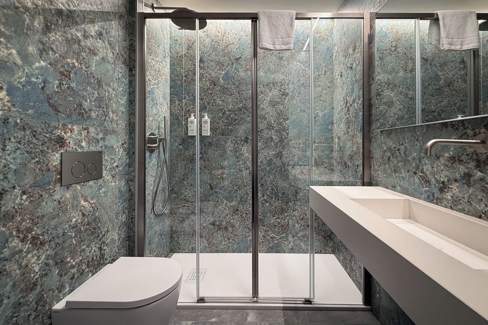 Shower, free toiletries, hair dryer, bidet