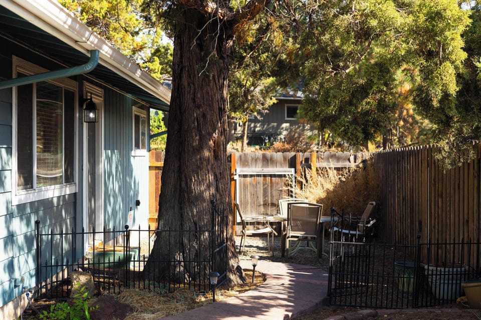 Exterior entrance + Patio with outdoor seating