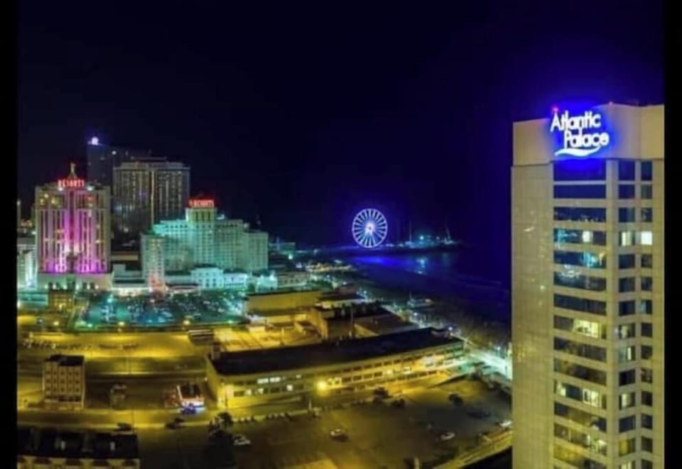 Atlantic City Night Skyline with the Iconic Steel Pier Lights.