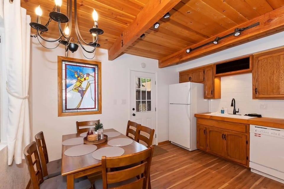 Dining area in the cabin has plenty of seating.