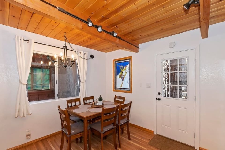 Dining area in the cabin has plenty of seating.