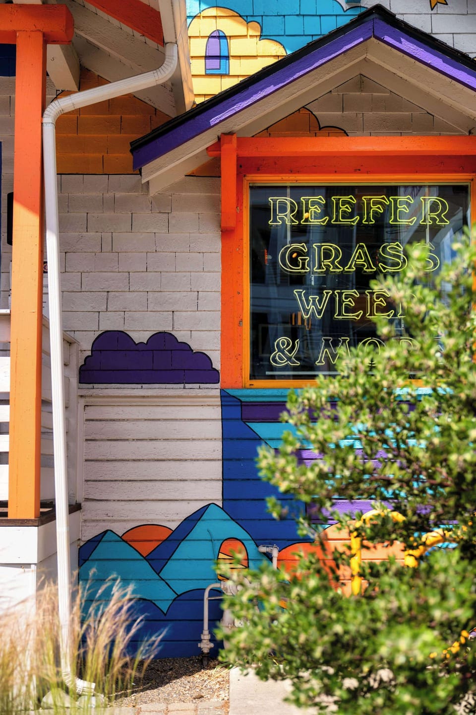Alberta Arts shopfront and garden nearby.