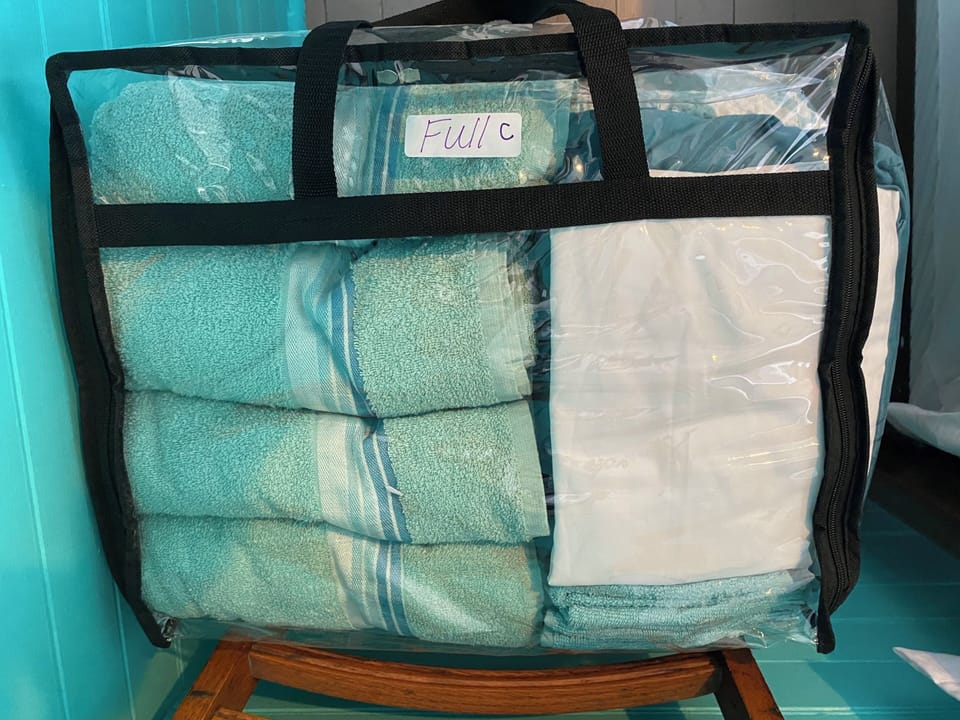 Linens and towels are provided for all bedrooms in these sealed bags