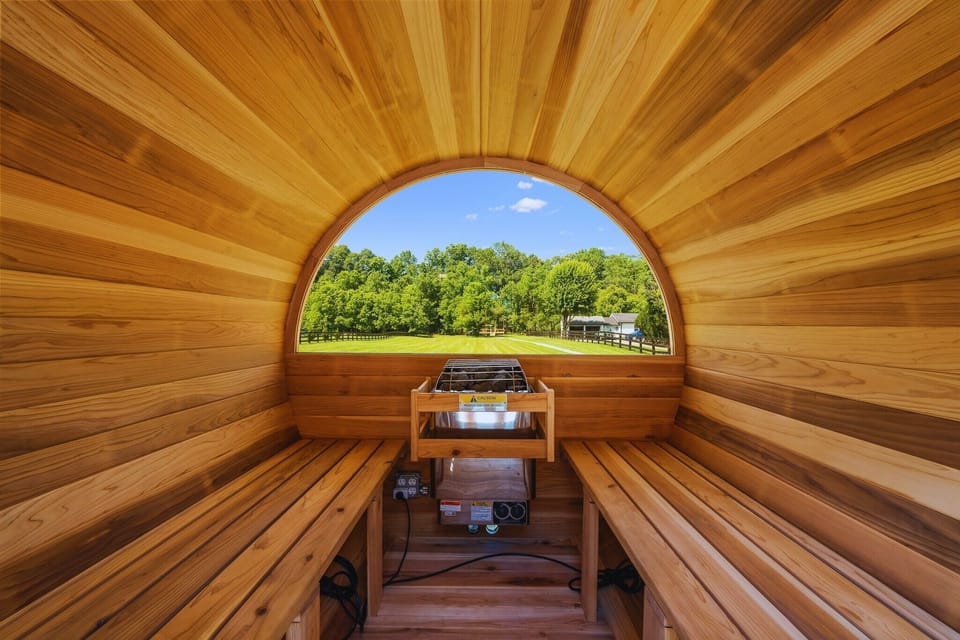 After the hot tub, continue your wellness journey in the barrel sauna