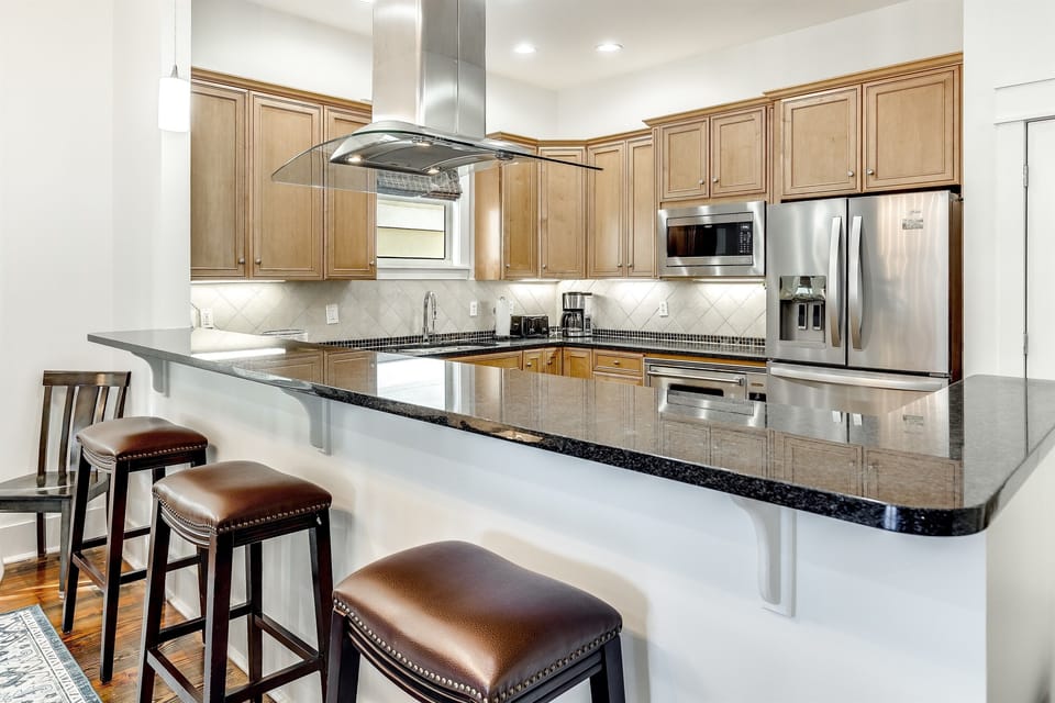 Granite countertops with bar seating