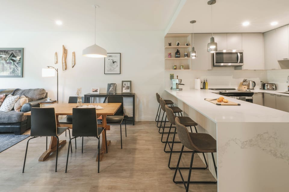 Island and dining room