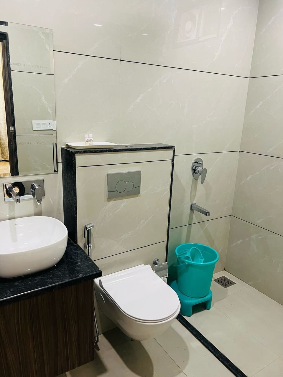 Shower, slippers, towels