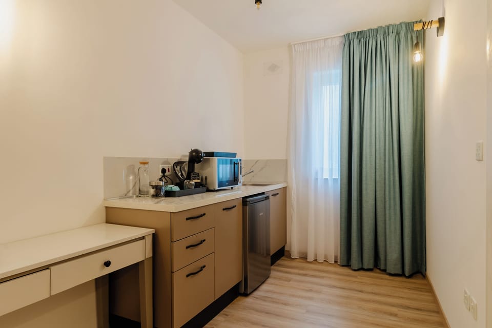 Mini-fridge, microwave