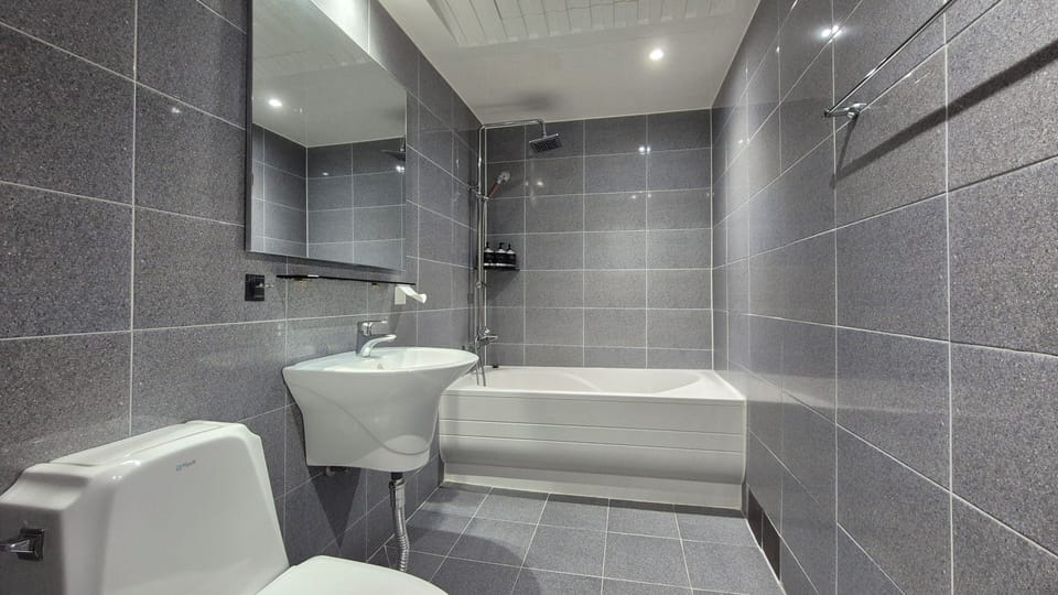 Family Room | Bathroom | Hair dryer, bathrobes, slippers, heated floors