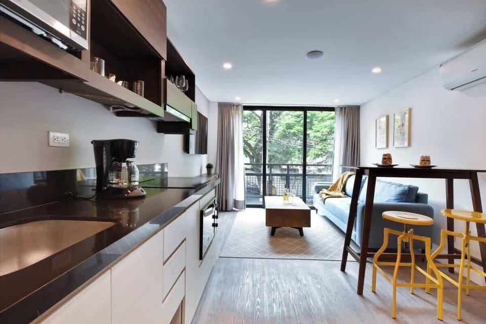 Close-up of kitchen that has everything you need for a short or mid-term stay. 