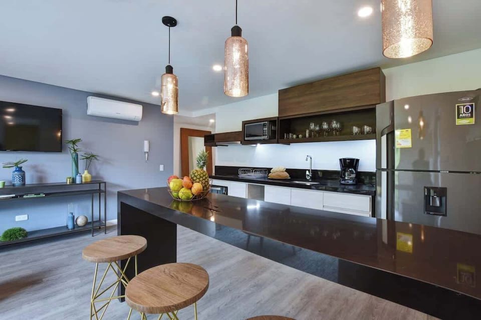 Kitchen with everything needed for a short or mid-term stay. 