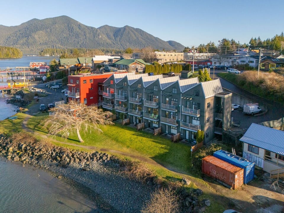 Birds eye view of the building and town