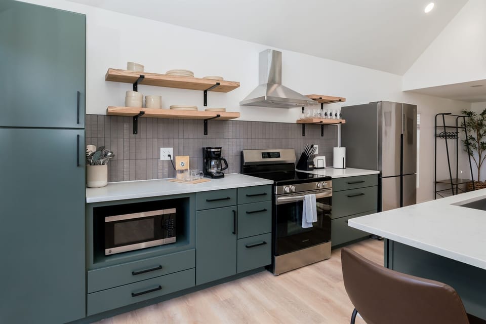 Cook up your favorites with modern appliances and all the essentials at your fingertips.