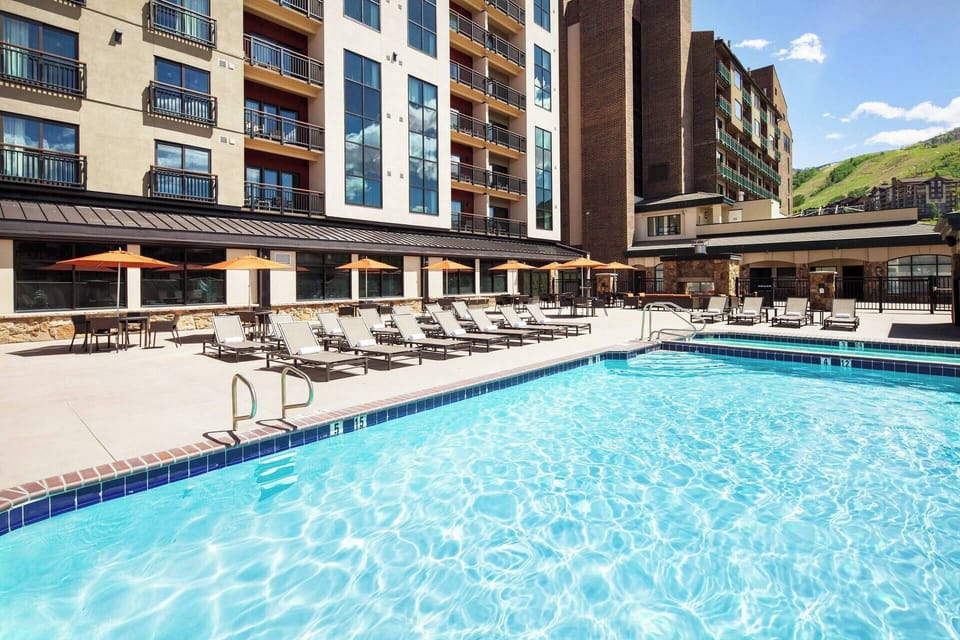 Sparkling, heated swimming pool.