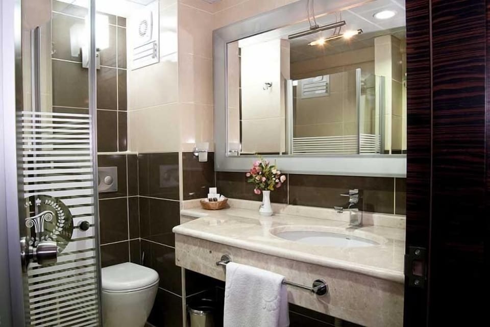 Shower, free toiletries, hair dryer, slippers