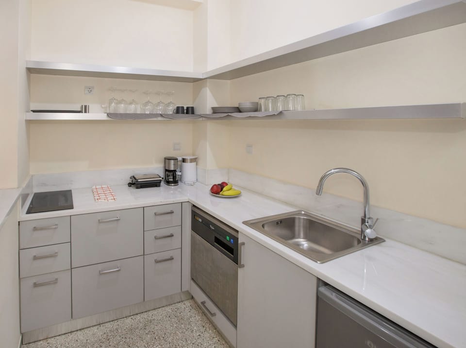Economy Apartment | Private kitchen | Mini-fridge, stovetop, electric kettle, cookware/dishes/utensils