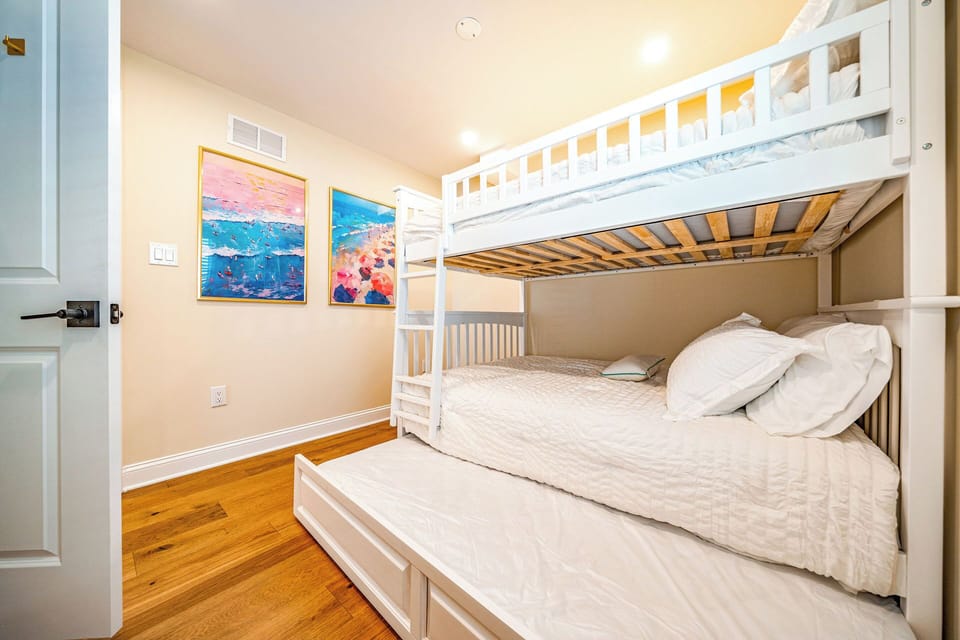 Full sized bunk bed and a pullout trundle
