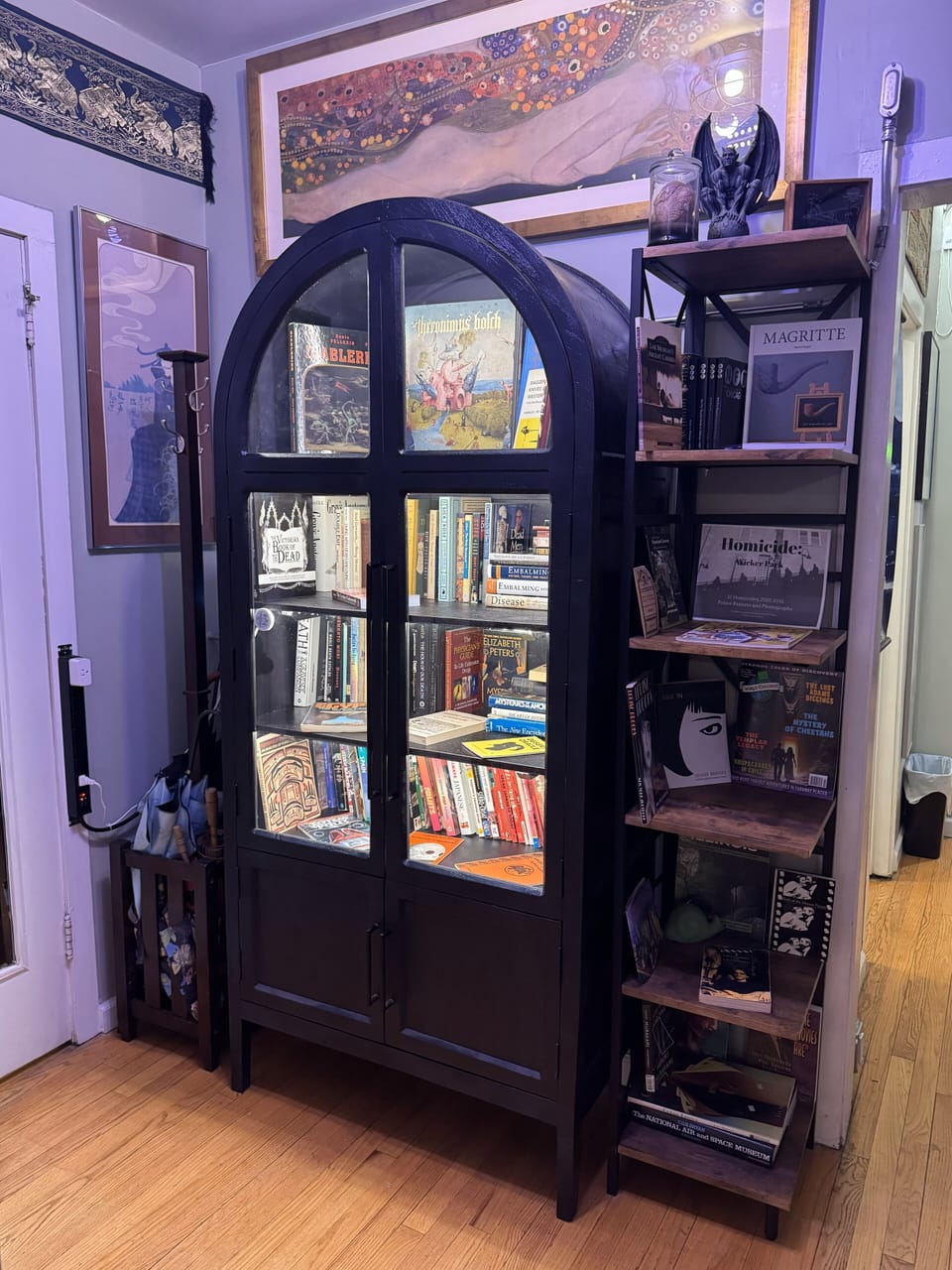 You will be greeted by this arched glowing glass bookcase upon entering the unit
