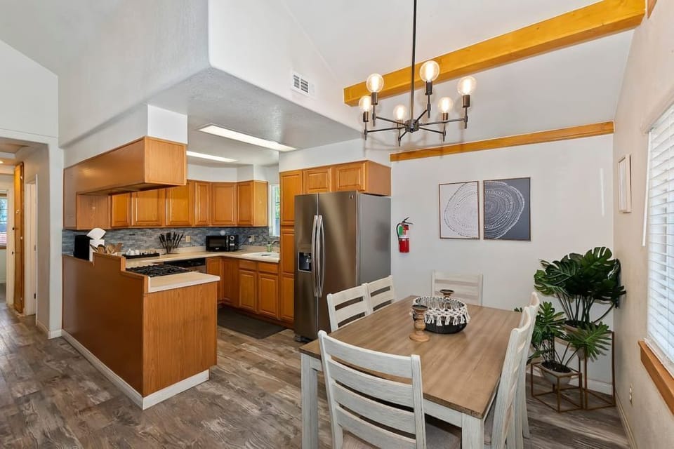 The cabin's kitchen is fully stocked, and features a microwave, dishwasher, blender, toaster and a coffee pot. (coffee not provided)