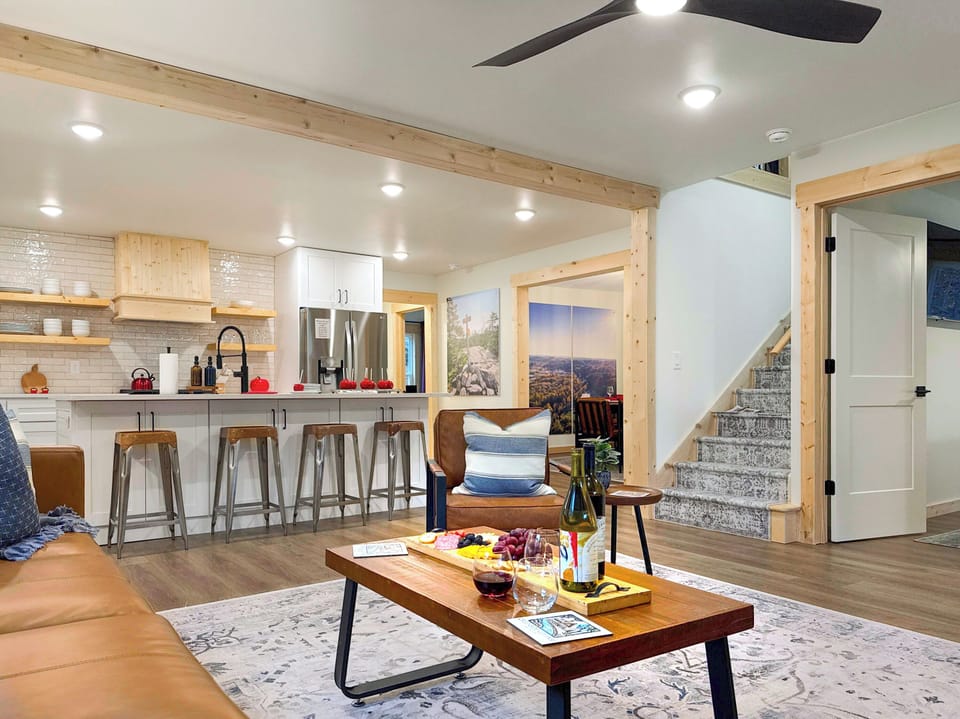 The living room opens up to the kitchen.