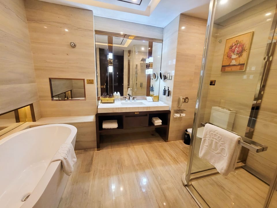 Superior Quadruple Room, 2 Bedrooms, 2 Bathrooms, Garden View | Bathroom | Separate tub and shower, deep soaking tub, hydromassage showerhead