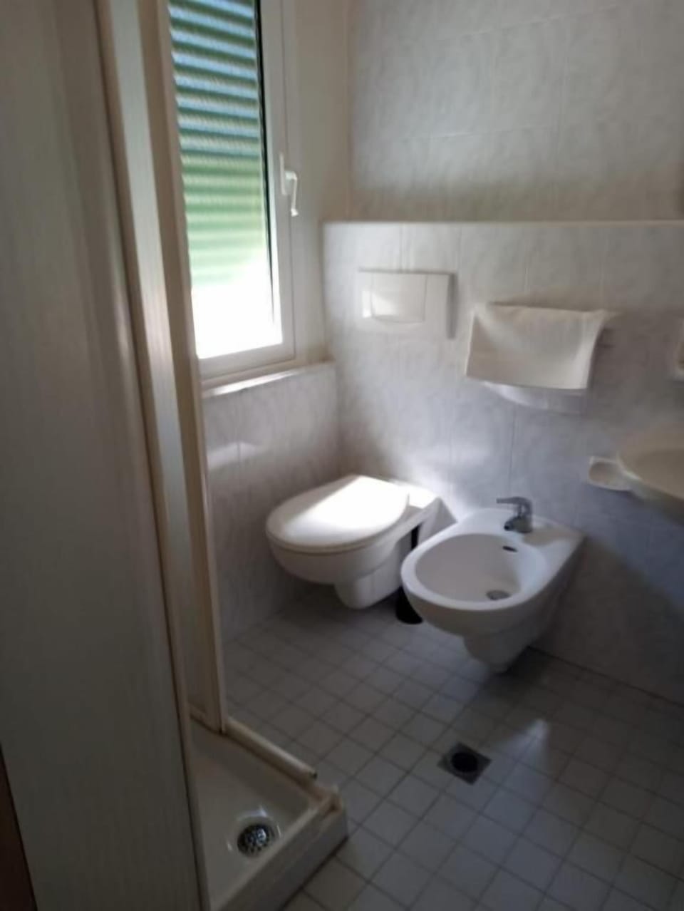 Shower, free toiletries, bidet, towels
