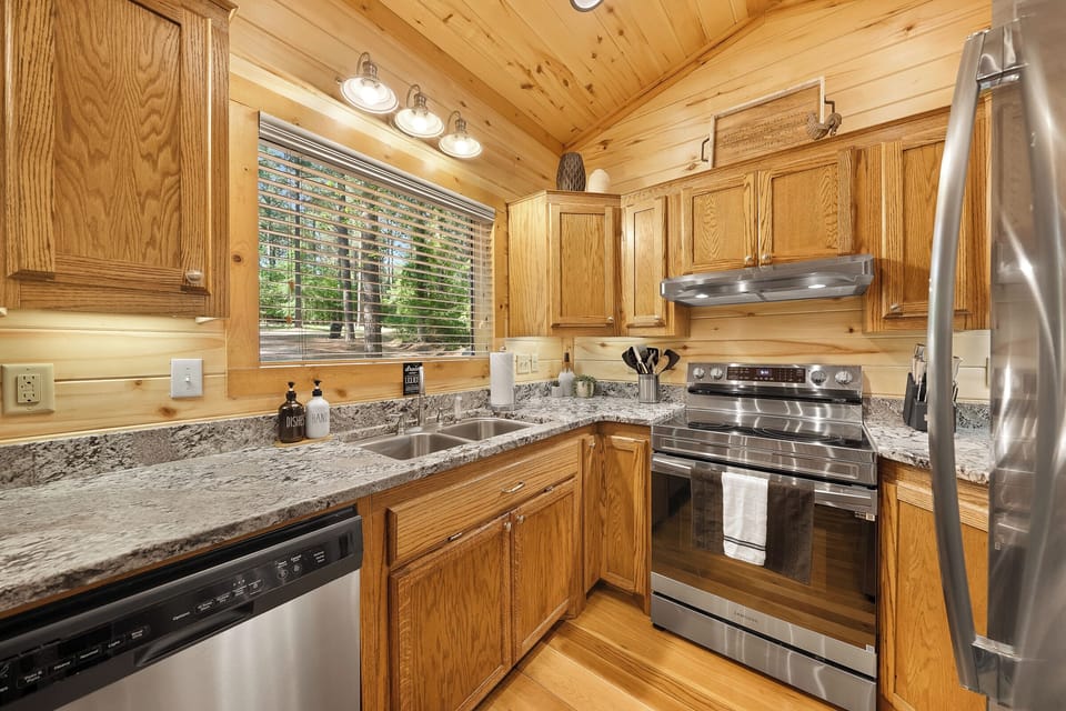 A well thought out kitchen stocked with appliances to enable the best of meals.